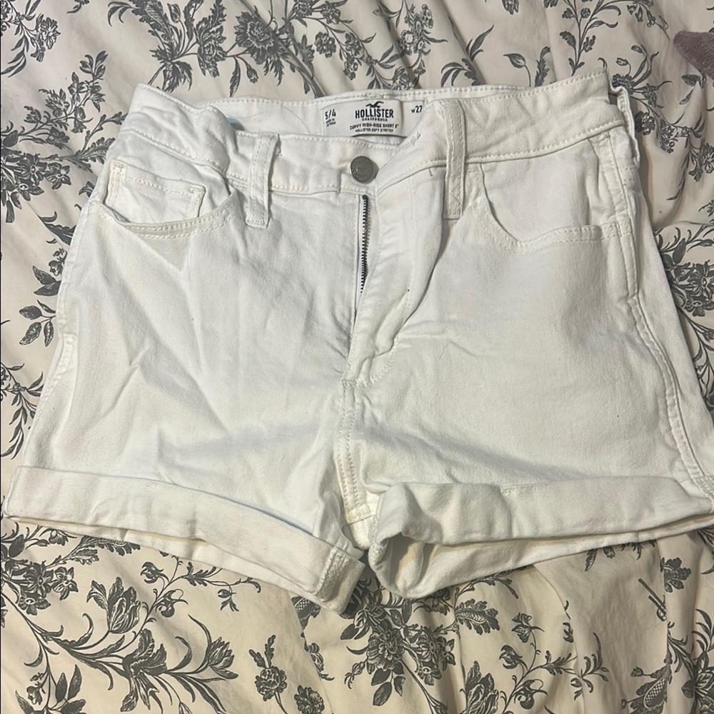 Hollister White Jean Shorts Mid-Rise Cuffed